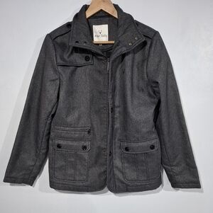 Allen Solly Charcoal Casual Jacket Full Zip Tap Button Lined Pockets M Logo